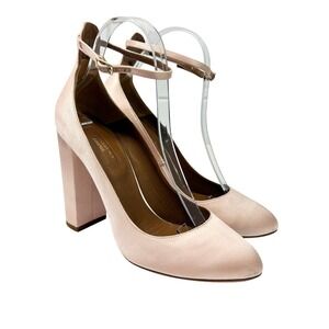 Aquazzura Firenze Alix 105 $725 Pink Satin Ankle Strap Pumps Italy Size 39.5